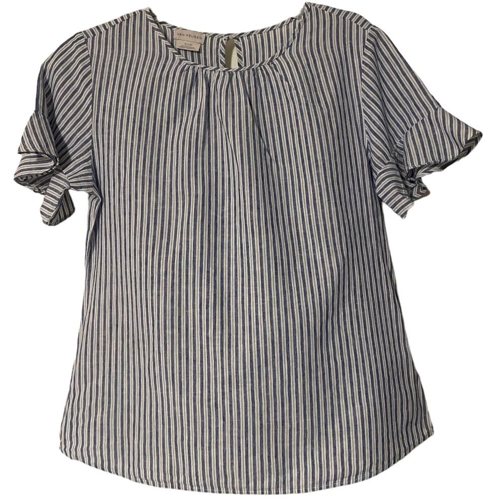 Van Heusen Blouse, Striped Blue Top, Womens top, Womens Blouse, Size Small Top